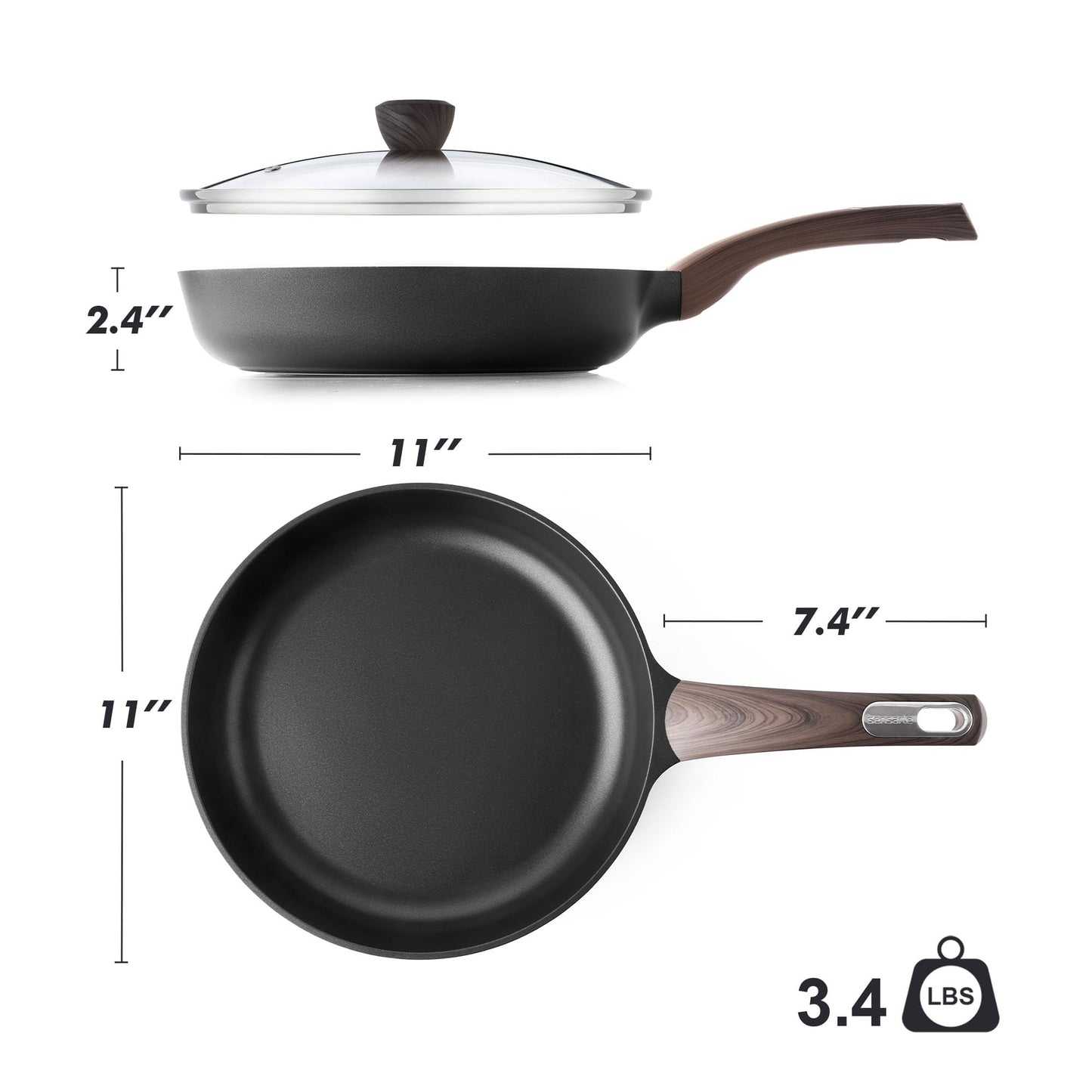 SENSARTE Nonstick Frying Pan Skillet with Lid, 11inch Non Stick Pan Omelette Pans, Healthy Kitchen Cooking Chef's Pan with Cover, Free of Intentionally Added PFOA/PFOS, Induction Compatible, Black