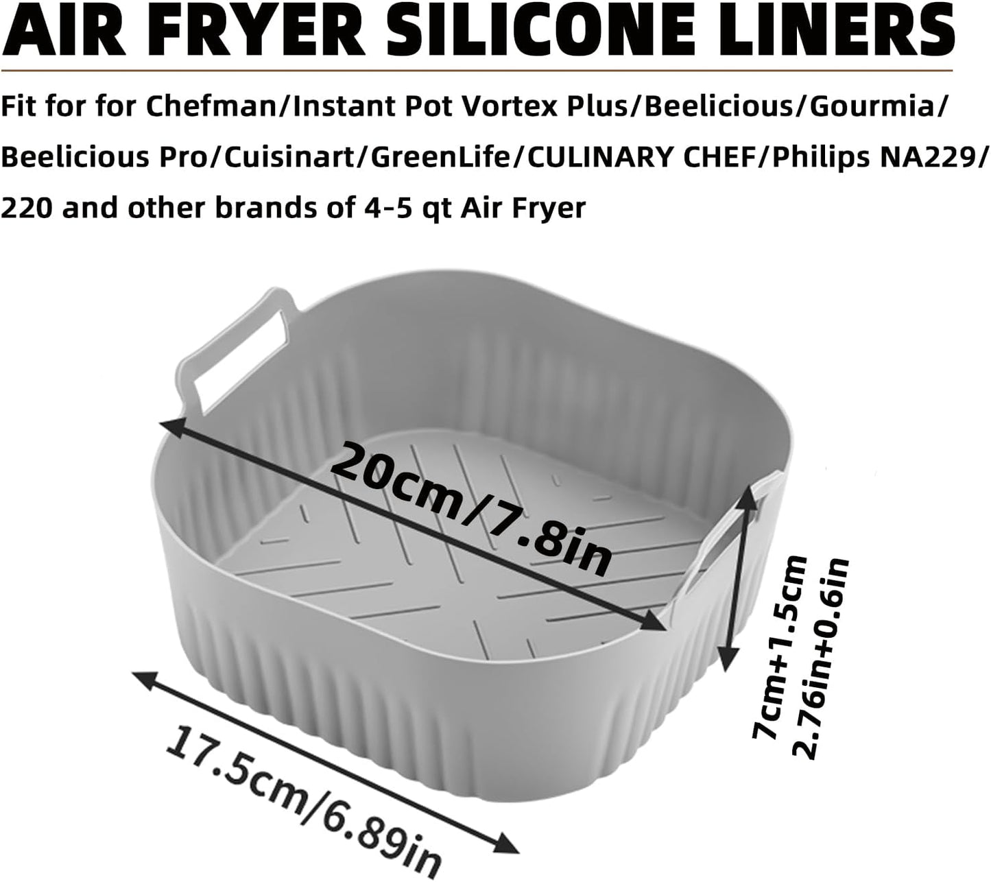 Skiennix Silicone Air Fryer Liners - 2PCS for 4-5QT Air Fryers | 7.8 Inch, Non-Stick & Easy to Clean