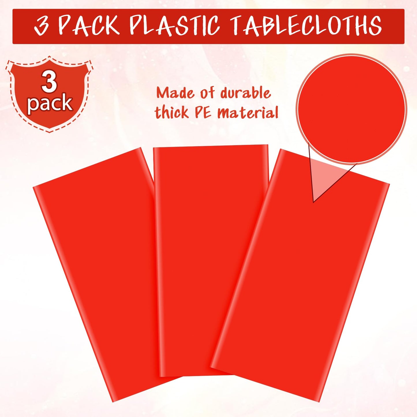 YIDAKO 3Pcs Red Rectangle Tablecloths,Disposable Plastic Tablecloth,Waterproof Red Table Cover for Graduation Birthdays Weddings Anniversary Party Decorations,54 x 108 Inch