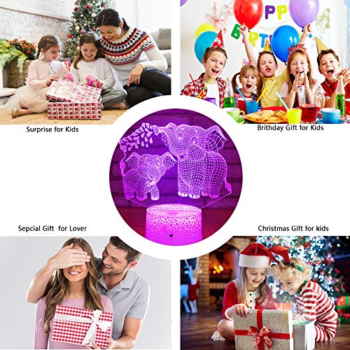 Elephant 3D Night Light for Kids 3D Lamp with 16 Colors Changing Remote Control Elephant Toys 10 9 3 5 2 8 1 7 6 4 Year Old Girls Women Baby Boys Gifts