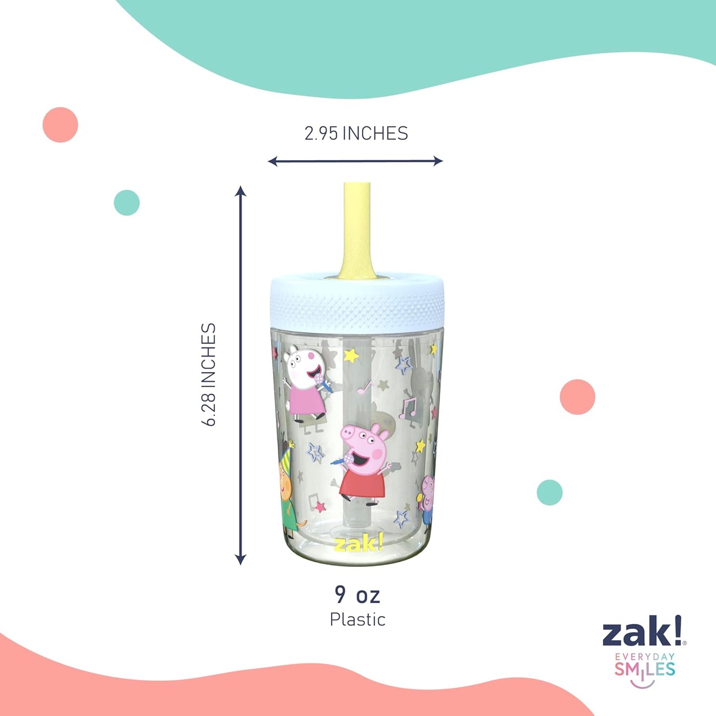 Zak Designs Peppa Pig Toddler Tumblers - 9oz Double Wall Leak-Proof Sippy Cups | 2-Pack for Travel & Home
