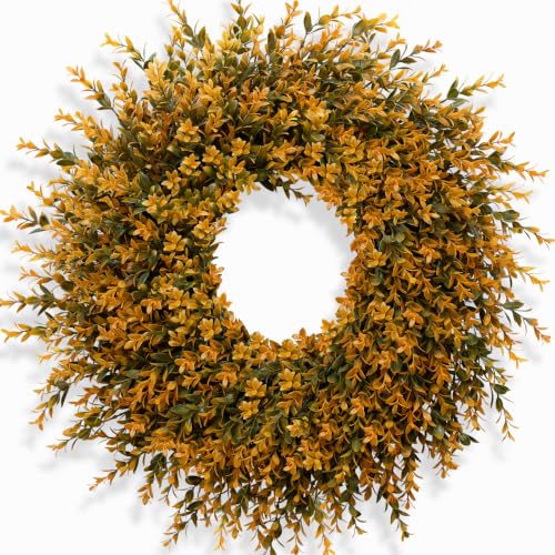 28 Inch Large Full Boxwood Wreath for Front Door Porch Window - Orange - Fall Decor