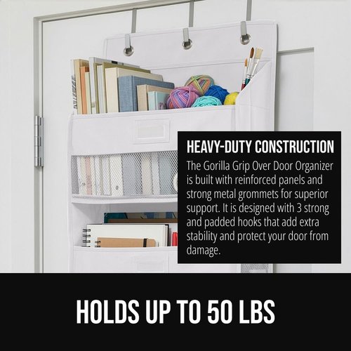 GORILLA GRIP Over The Door Organizer - 5 Deep Hanging Shelves, Holds 50lbs | White, 58x15 Inches