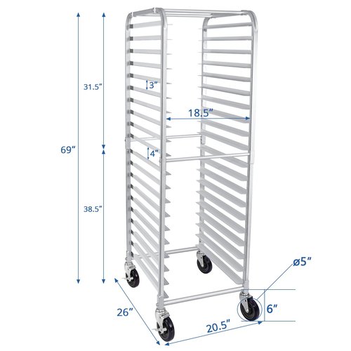 HARDURA 20 Tier Bun Pan Rack, Bakery Rack with Casters, NSF Home Commercial Kitchen, Aluminum Storage Cooling Sheet Pan Rack,20"x26"x69"H