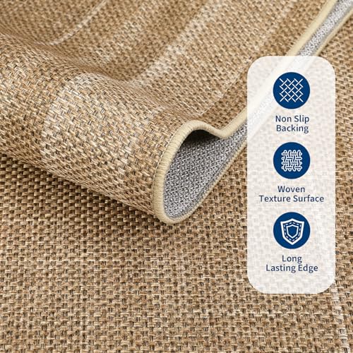 Washable 5x7 Solid Jute-Style Rug for Bedroom & Living Room Bordered Variation