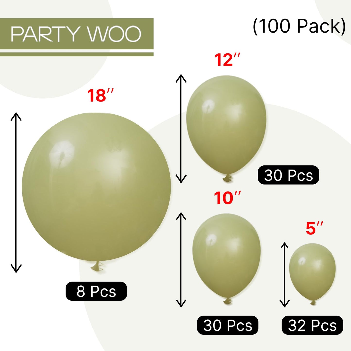 PartyWoo Sage Green Balloons 100pcs Different Sizes of 18 12 10 5 Inch Olive Boho Green Latex Balloon Arch Kit for Wedding Birthday Dinosaur Jungle Golf Football Theme Party Decorations Green-F11