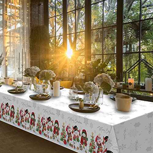 FunnyPars 3Pcs Christmas Snowman Tablecloth,Plastic Christmas Snowman Snowflake Winter Table Cover with Xmas Tree for Winter Holiday Themed Party Decorations and Supplies,54x 108inch£¨White£©