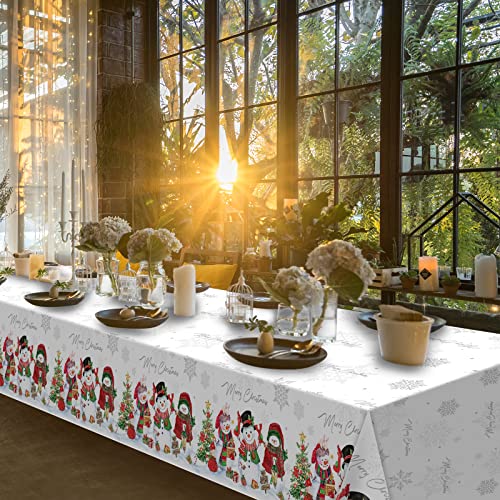 Christmas Snowman Tablecloth 3-Pack 54x108in White Snowflake Holiday Party Cover