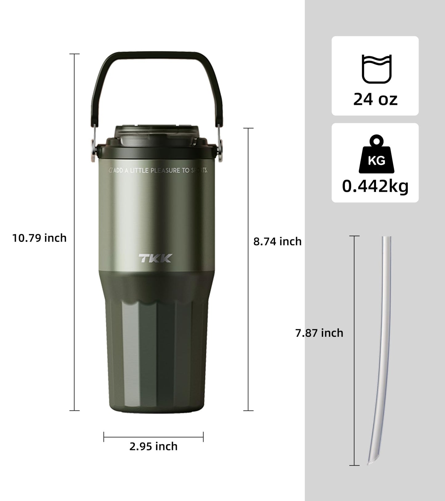 TKK 24 oz Ceramic Coated Tumbler with Straw Lid, 18/10 Stainless Steel Vacuum Tumblers, Leakproof Double Walled Car Cup with Handle & Tea Infuser& Dishwasher Safe, for Hot & Cold Drinks,Alpine Green
