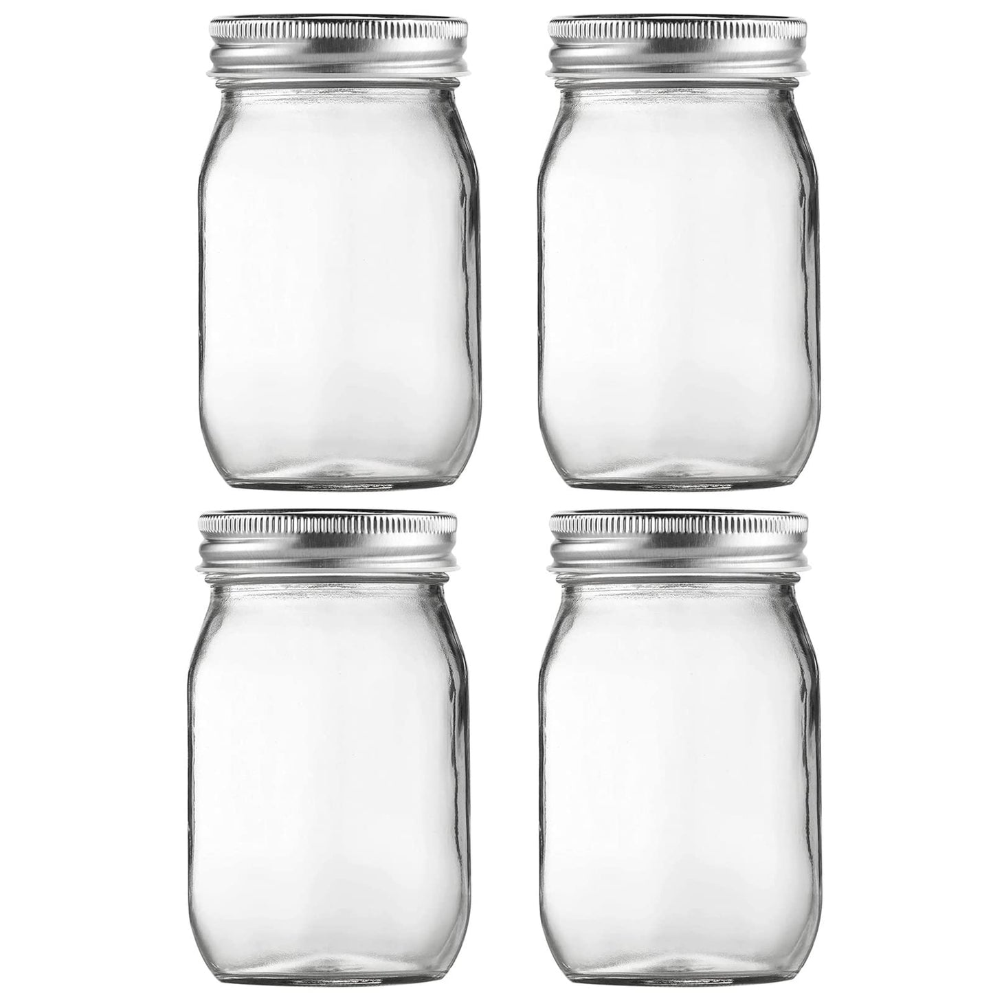 BEWAVE Glass Mason Jars, 16oz Clear Glass Jars with Lids for Sealing, Regular Mouth Canning Jars for Food Storage, Snacks, Candies, DIY Projects, 4 Pack