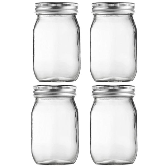 BEWAVE Glass Mason Jars, 16oz Clear Glass Jars with Lids for Sealing, Regular Mouth Canning Jars for Food Storage, Snacks, Candies, DIY Projects, 4 Pack
