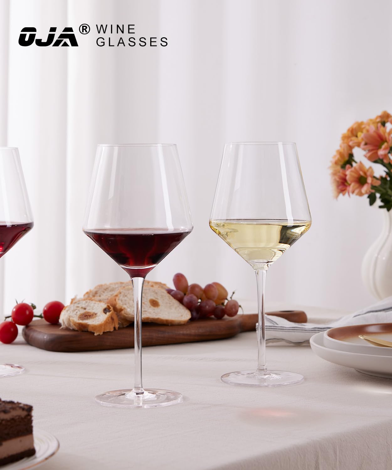 OJA Red Wine Glasses Set of 4-18oz, Crystal White Hand Blown Wine Glass with Long Stem, Ultra-thin, Dishwasher Safe, Gift for Daily Use, Party