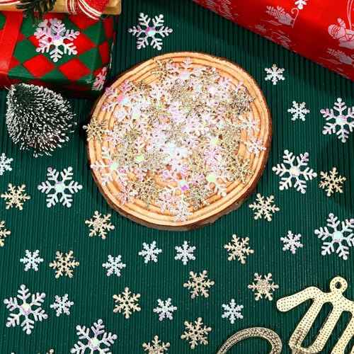 MARFOREVER Snowflake Confetti Decorations, Christmas Snowflake Glitter Confetti White Gold Winter Scatter Sprinkle Table Centerpiece for Winter Wonderland Snow Wedding Birthday Holiday Party Supplie