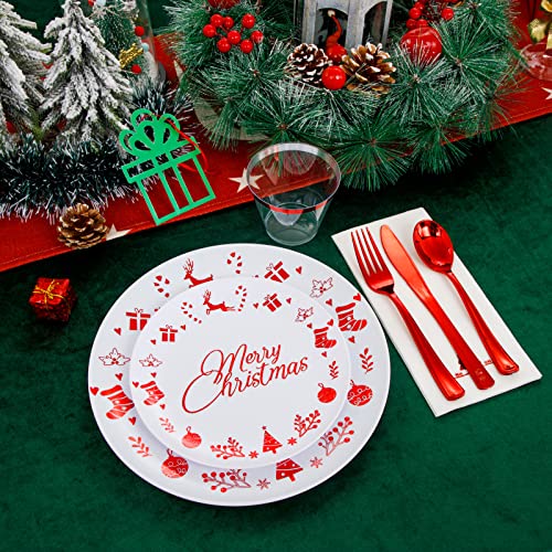 Liacere Red & White Disposable Christmas Plates Set - 175 pcs Party Tableware
