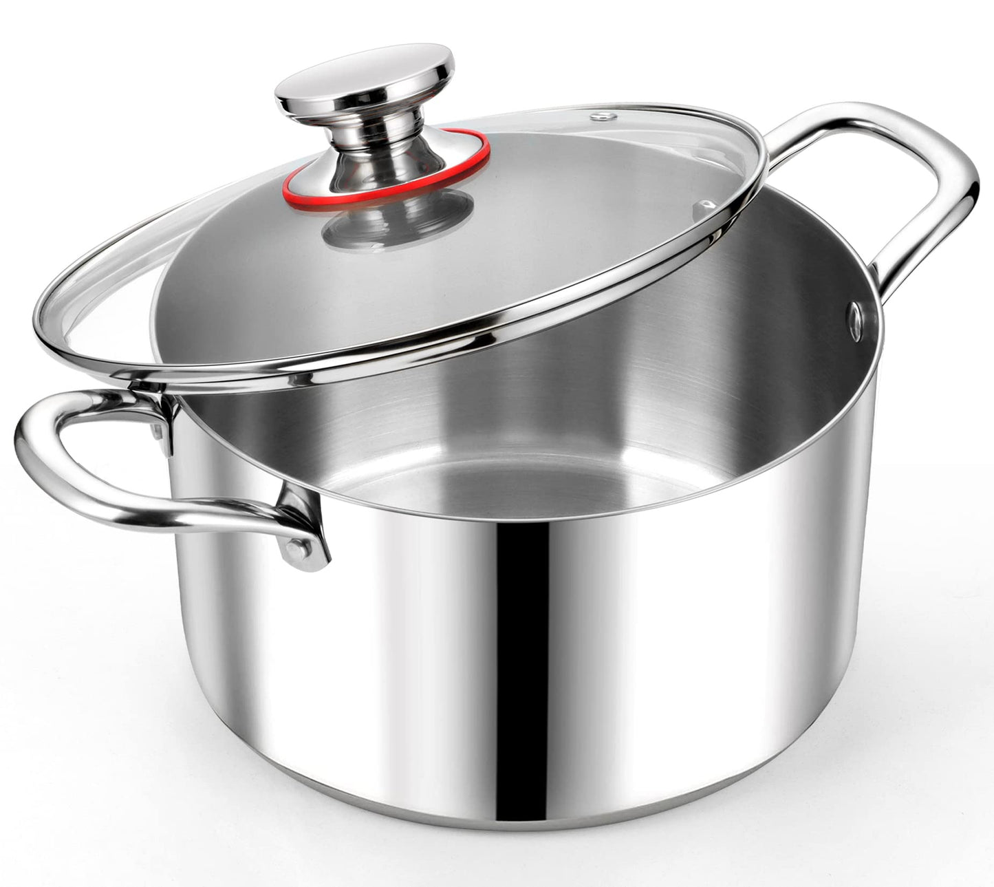 P&P CHEF 8 Quart Tri-Ply Stainless Steel Stock Pot, 8 Qt Stockpot Pasta Cooking Pot with Visible Lid for Soup Vegetable, Induction Cookware for All Stoves, Sturdy & Double Handle, Dishwasher Safe
