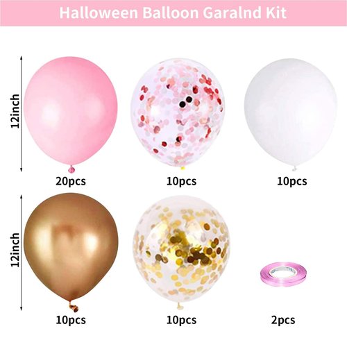 Balloons Pink Gold Confetti, 60 Packs 12 Inch Pink White Metallic Gold Balloon for Girls Birthday Wedding Bridal Baby Shower Princess Party Decorations