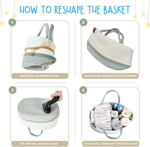 DECOMOMO Baby Caddy Organizer - Large Diaper Caddy Basket in Sage Green & White for Baby Showers