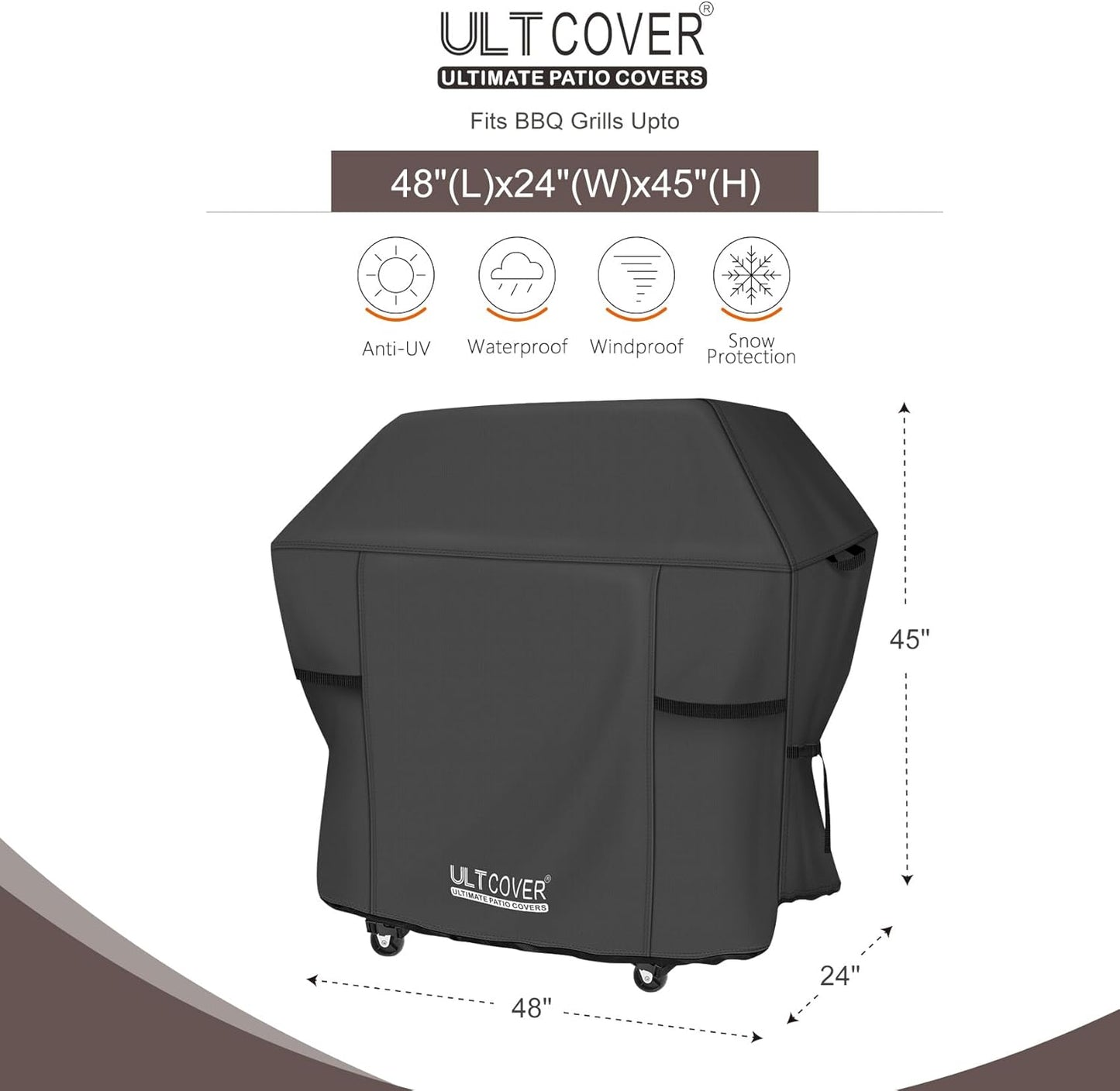 ULTCOVER Waterproof Grill Cover - Heavy Duty 48-Inch BBQ Cover for 2-3 Burner Gas Grills | Black