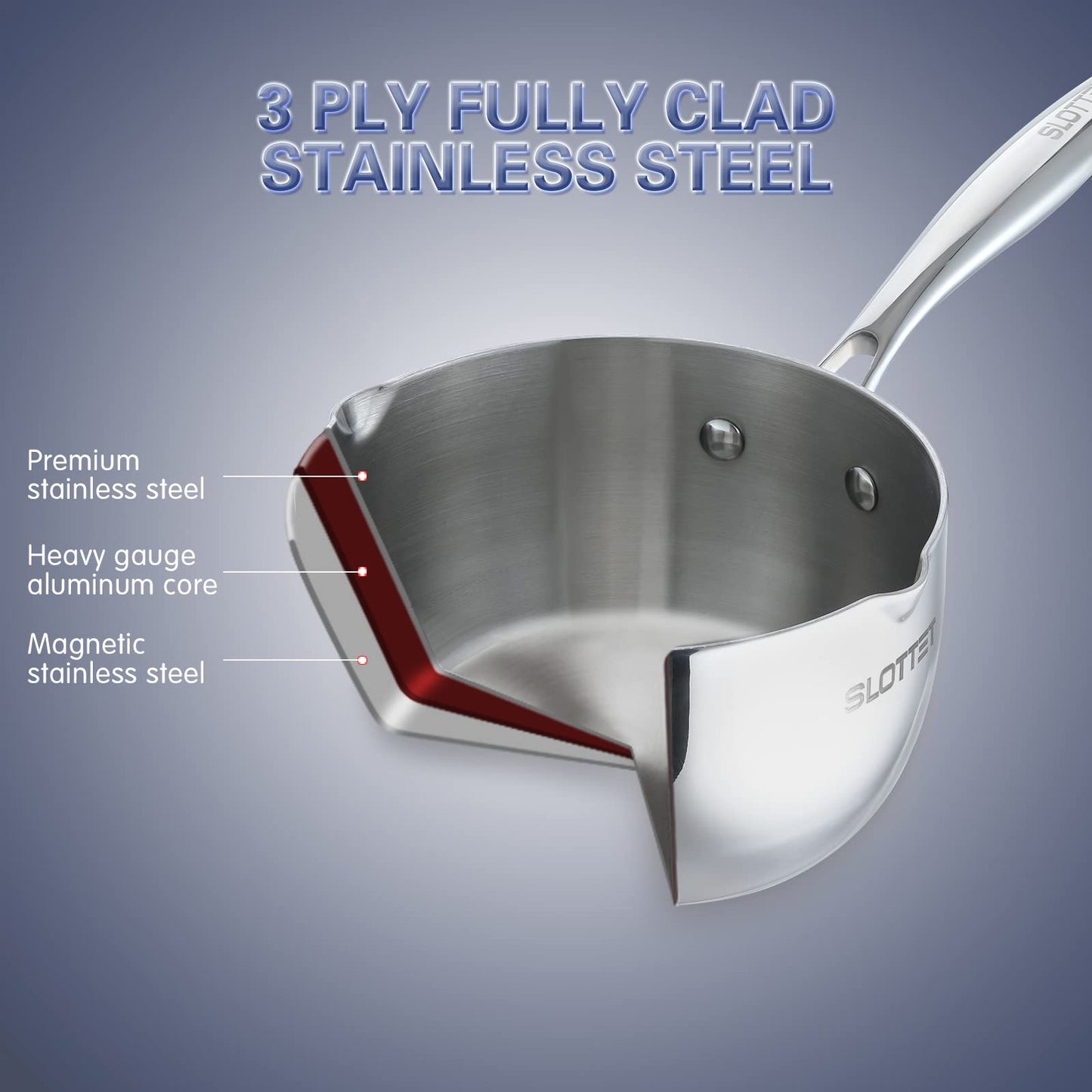 SLOTTET 3.5 Quart Stainless Steel Saucepan with Steamer, Tri-Ply Full Body Small Multipurpose Pot with Pour Spout,Strainer Glass Lid, 3 Qt Sauce Pan for Cooking with Stay-cool Handle.