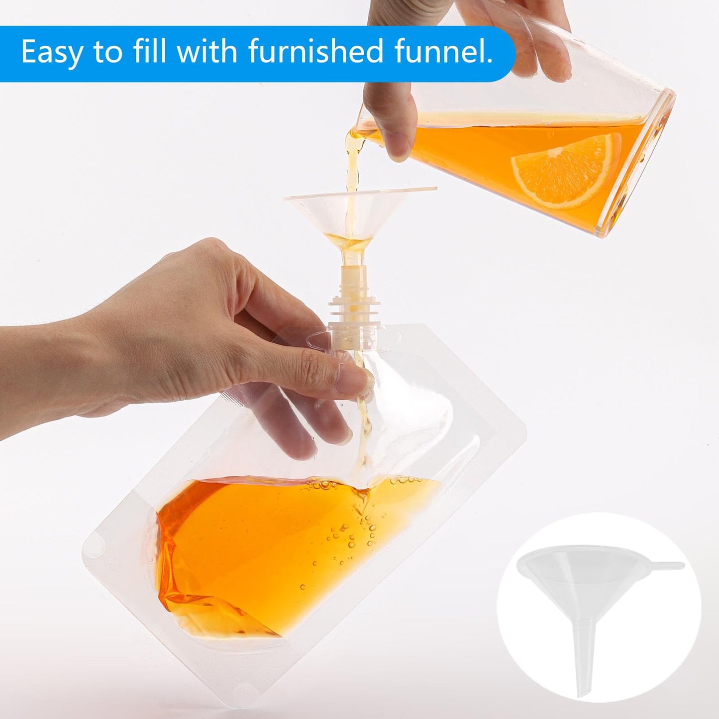 20 Pcs Plastic Flasks with Little Funnel, 8 Oz and 16 Oz Portable Leak-proof Juice Drink Pouches for Travel, Concerts, Camping