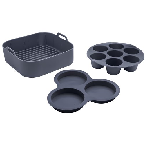 Gourmia Air Fryer Accessories Set - 3 Piece Silicone, Liner, Egg Bite Cooker, 7-Hole Cupcake Mold, BPA-Free, Nonstick, Heat Resistant 445°F, Dishwasher Safe, Food Grade