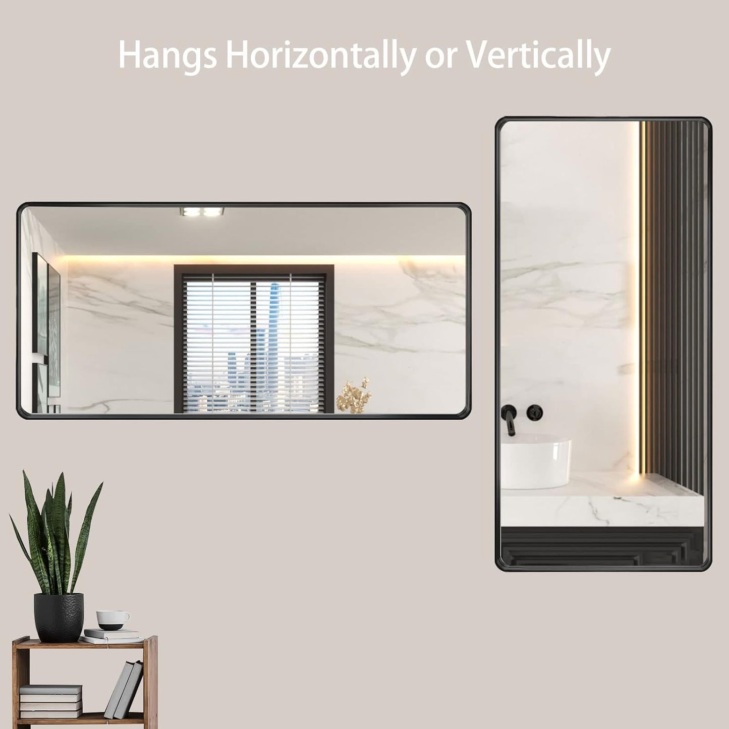LOAAO Black Metal Framed Bathroom Mirror - 60x28 Inch Large Rounded Rectangle | Anti-Rust Tempered Glass