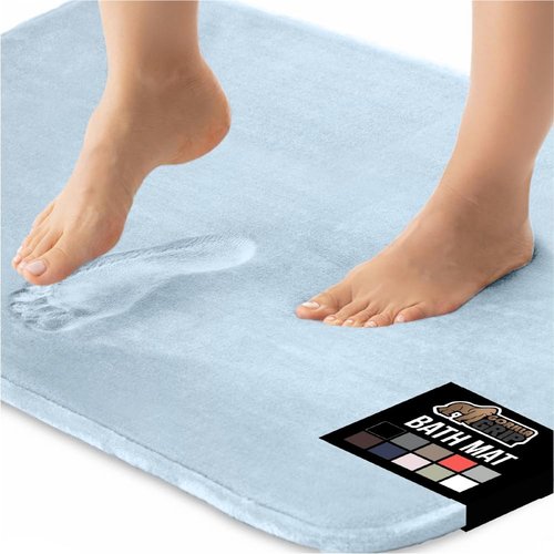 GORILLA GRIP Memory Foam Bath Rug - Soft, Absorbent Velvet Mat | Durable, Machine Washable, 30x20, Light Blue