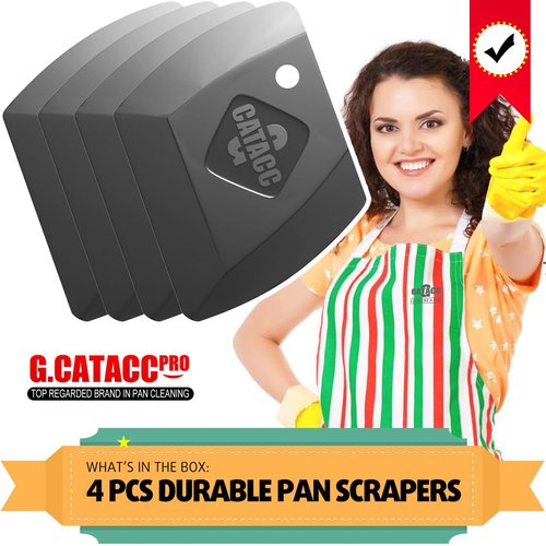 G.CATACC 4-Pack Pan Scrapers, Durable Plastic Dish Scraper Tool for Kitchen Cast Iron Pot Pan Skillets, Cookware Cleaning