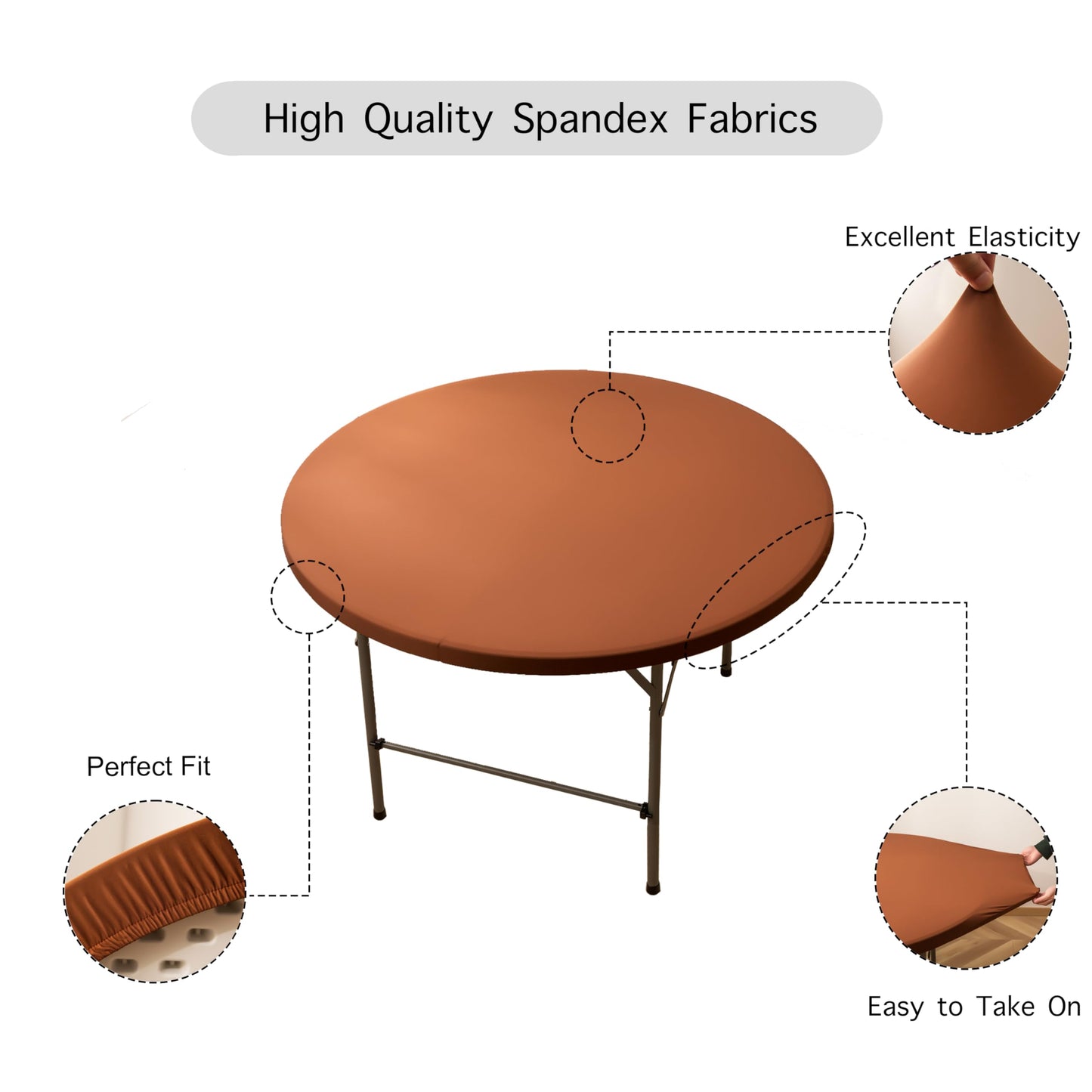 Viiamacki Round Spandex 48 Inch Fitted Tablecloth, Elastic Picnic Folding Table Cloth, Stretchy Patio Table Cover Wipeable Tablecloths Cloths Covers for Camping Outdoor Indoor Party Coffee