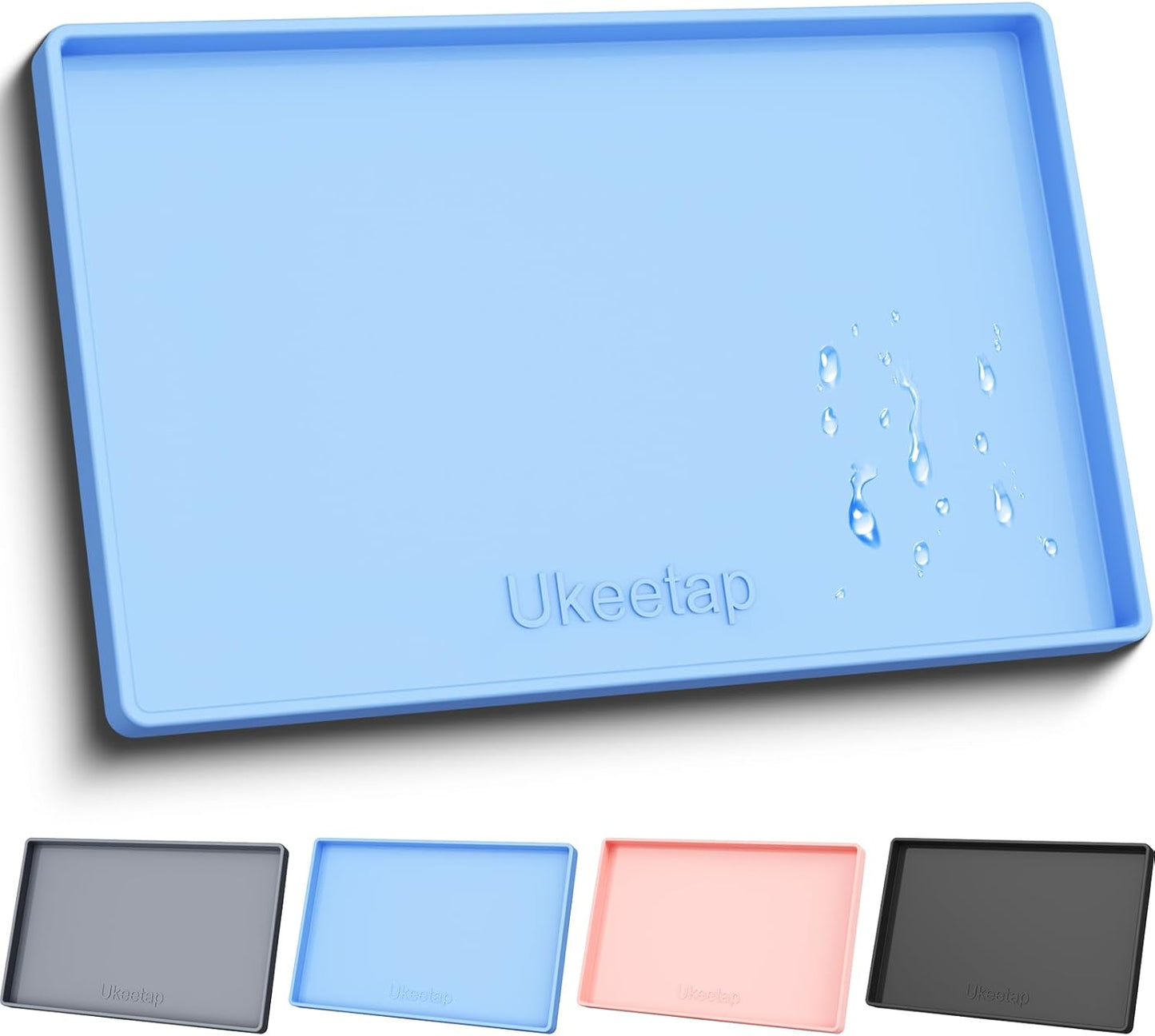 Ukeetap Extra Thick Silicone Dog & Cat Food Mat - Waterproof, Non-Slip, 19” x 12”, Blue