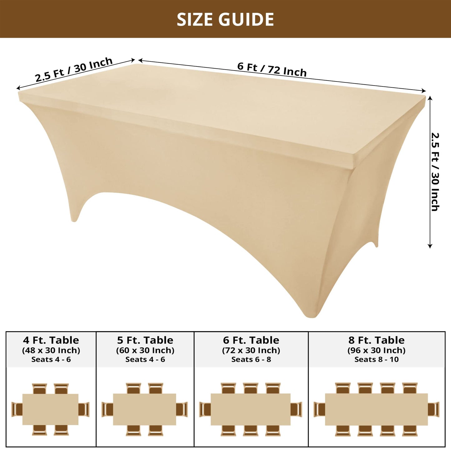 Utopia Kitchen Spandex Tablecloth 1 Pack [6FT, Champagne] Tight, Fitted, Washable and Wrinkle Resistant Stretch Rectangular Patio Table Cover for Event, Wedding, Banquet & Parties [72Lx30Wx30H Inch]