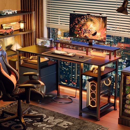 Furologee 51" Gaming Desk with Outlets & LED, Computer Office Desk,
