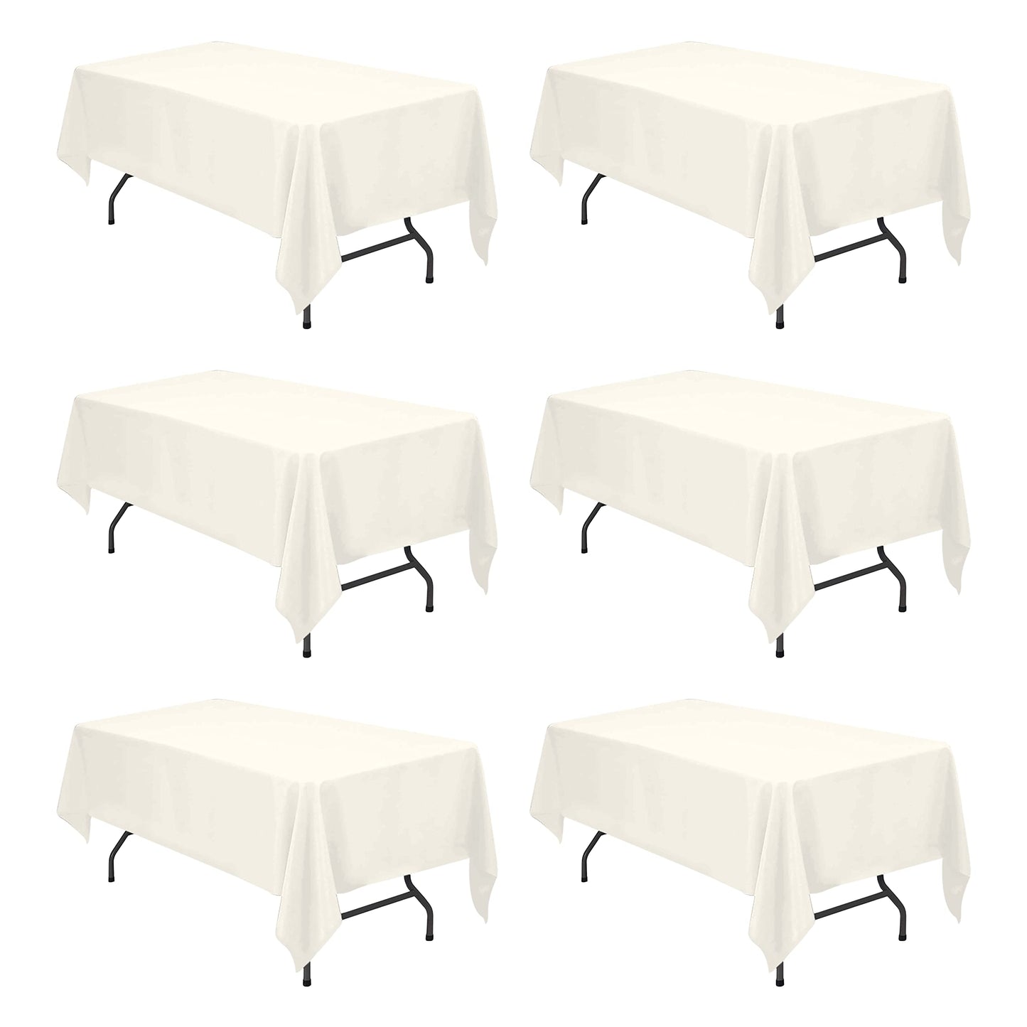 BRILLMAX 6 Pack Ivory Tablecloths 60 x 102 Inch for 6ft Rectangle Tables - 150 GSM Polyester Fabric, 15" Standard Drop, Water, Stain & Wrinkle Resistant Cloth Cover for Wedding Banquet Dining Buffet