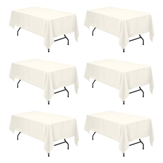 BRILLMAX 6 Pack Ivory Tablecloths 60 x 102 Inch for 6ft Rectangle Tables - 150 GSM Polyester Fabric, 15" Standard Drop, Water, Stain & Wrinkle Resistant Cloth Cover for Wedding Banquet Dining Buffet