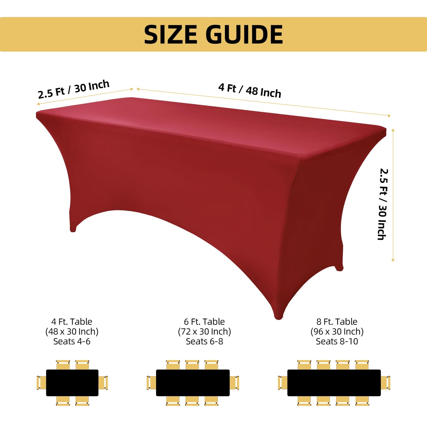 ZarzaaSik 10-Pack 8ft Spandex Table Covers for Rectangle Folding Tables - Washable Elastic Tablecloth - Ultimate Fitted Table Protector for Parties, Trade Shows, Banquet, and Wedding