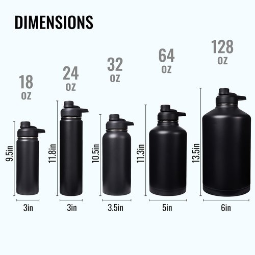 Fijinhom 24 oz Insulated Water Bottle with Handle, 304 Stainless Steel Water Bottles with Wide Mouth, Double Wall Vacuum Sports Water Bottle, BPA Free, Keep Cold and Hot, Black