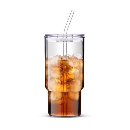 BLUEPOLAR 20 OZ Tumbler Water Glass,Glass Tumbler Iced Coffee Cup with Straw and Lid Sealed Carry on,Glass Cups with Reusable Wide Mouth and Thicken Wall Cups (grown)