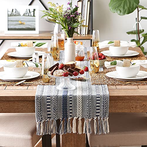 DII Braided Cotton Table Runner with Fringe - French Blue, 15x77 inch