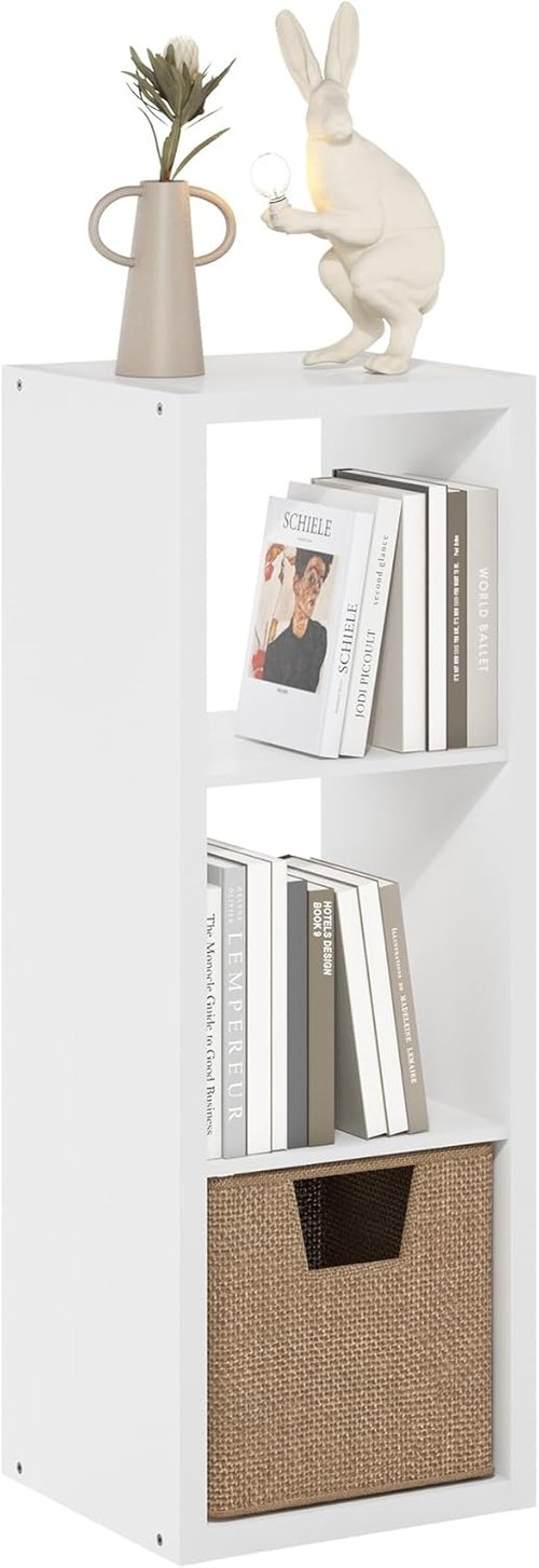 Furinno 3-Cube Bookshelf - Extra Thick Frame & Reversible Design | 14.6" x 16" x 44" - White