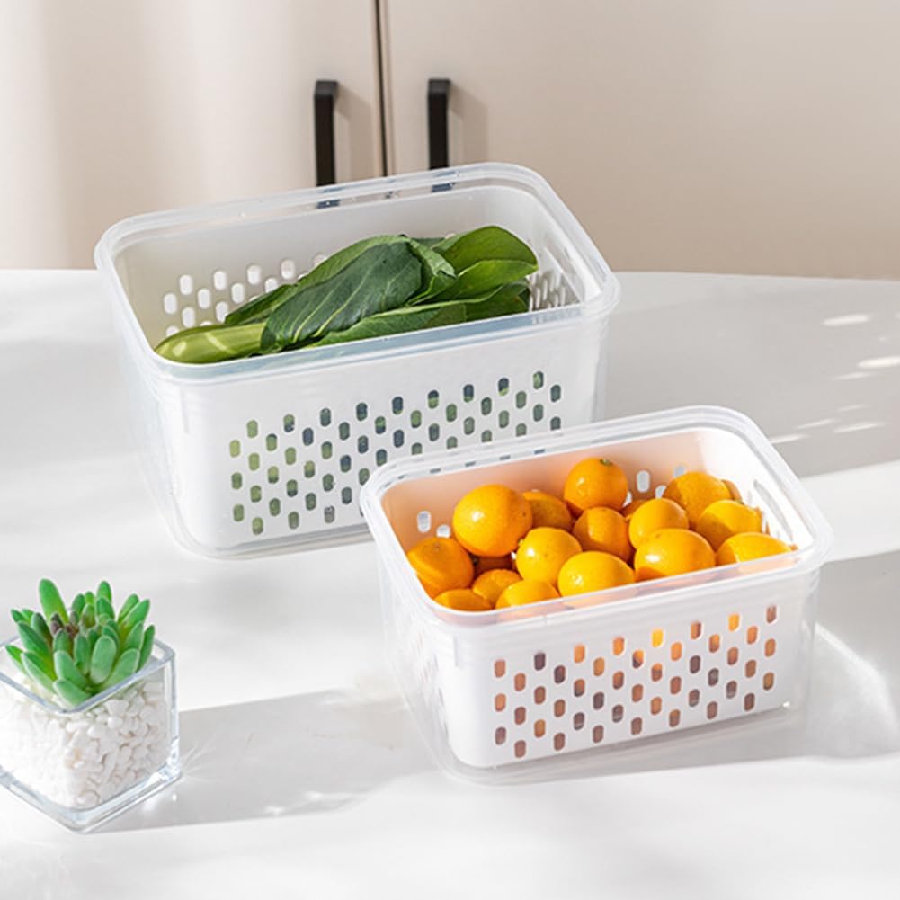 Skiennix 2-Pack Fruit Storage Containers - Removable Colanders, Dishwasher & Microwave Safe, Keeps Produce Fresh