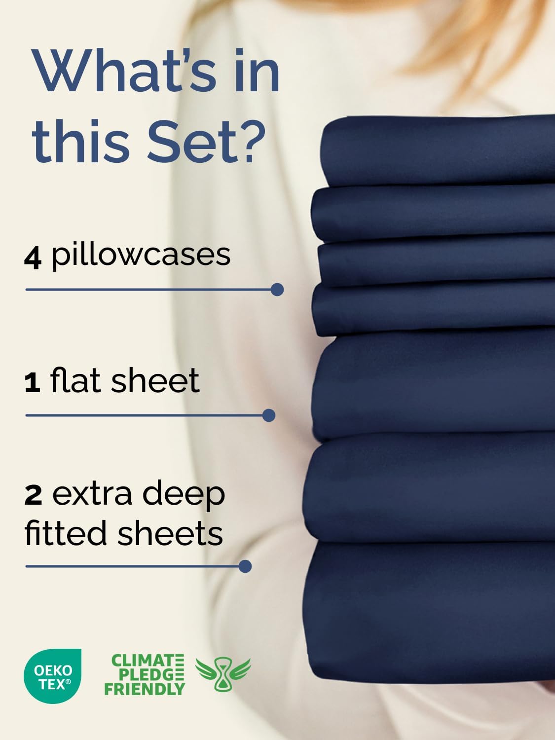 Skiennix Extra Deep Split King Sheet Set - 7-Piece Breathable Cooling Bedding - Soft, Wrinkle-Free Navy Blue