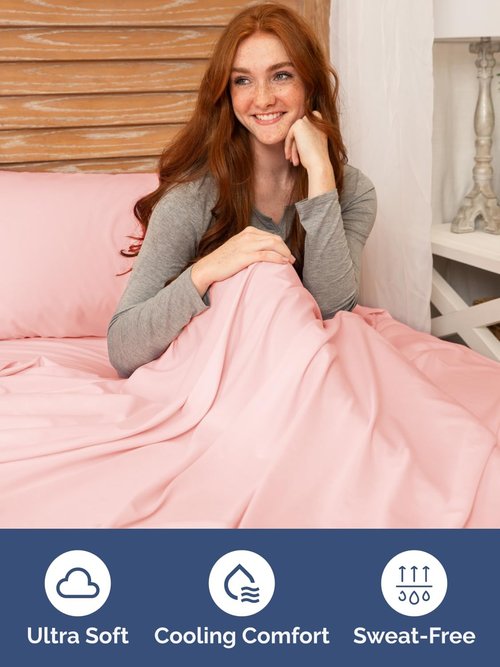 Hotel Luxury Extra Deep Queen Fitted Sheet - Ultra Soft & Breathable - Fits 18-24 Inch Mattresses - Baby Pink