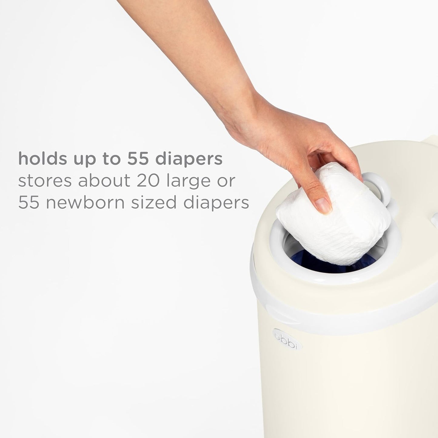Ubbi Stainless Steel Diaper Pail - Odor Locking Design, No Special Bags Needed | Award-Winning Matte Ivory