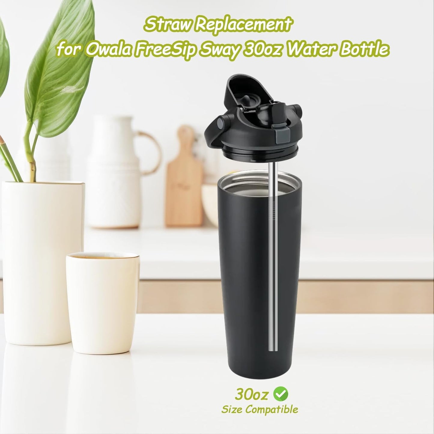 Owala | 6Pcs Metal Straw Replacement Set - Reusable Stainless Steel Straws with 2 Cleaners for 30oz Bottles