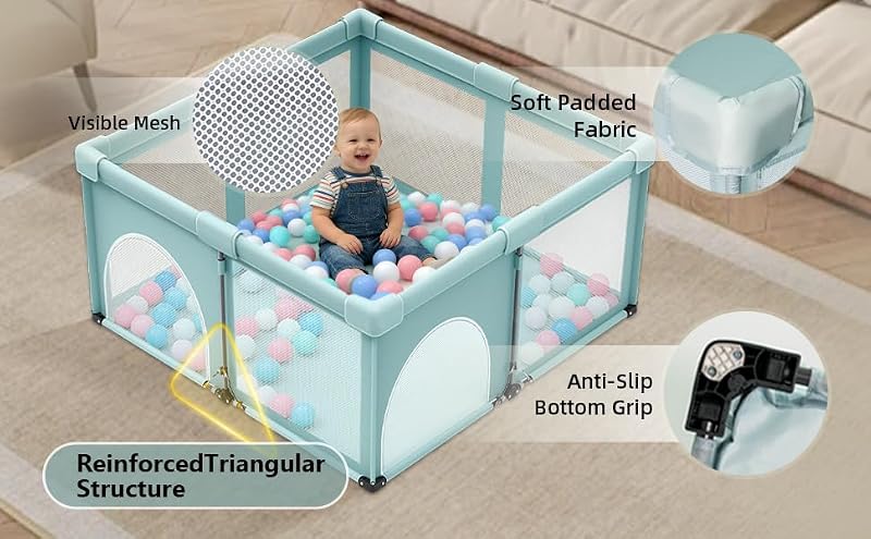Light Green 50x50 Baby Playpen - Foldable Portable Indoor Outdoor Play Yard