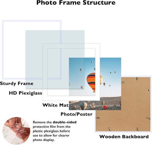 JCJMY 24x24 Picture Frame - White with 20x20 Mat | Shatter-Resistant Plexiglass for Wall Display