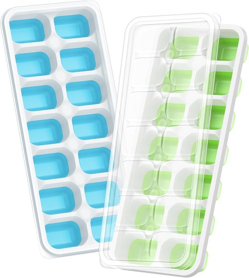 ChefAide Ice Cube Tray - Durable Stackable 28-Cube Trays with Removable Lids | Easy-Release Design for Cocktails & Coffee