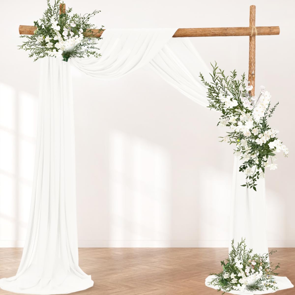 LINXTAR Ivory Wedding Arch Draping Fabric 30'' x 18FT Sheer Chiffon Arch Drape Backdrop 2 Panel Drapes for Easter Bridal Shower Baby Shower Photo Booth Church Decor Birthday Party Outdoor Decoration