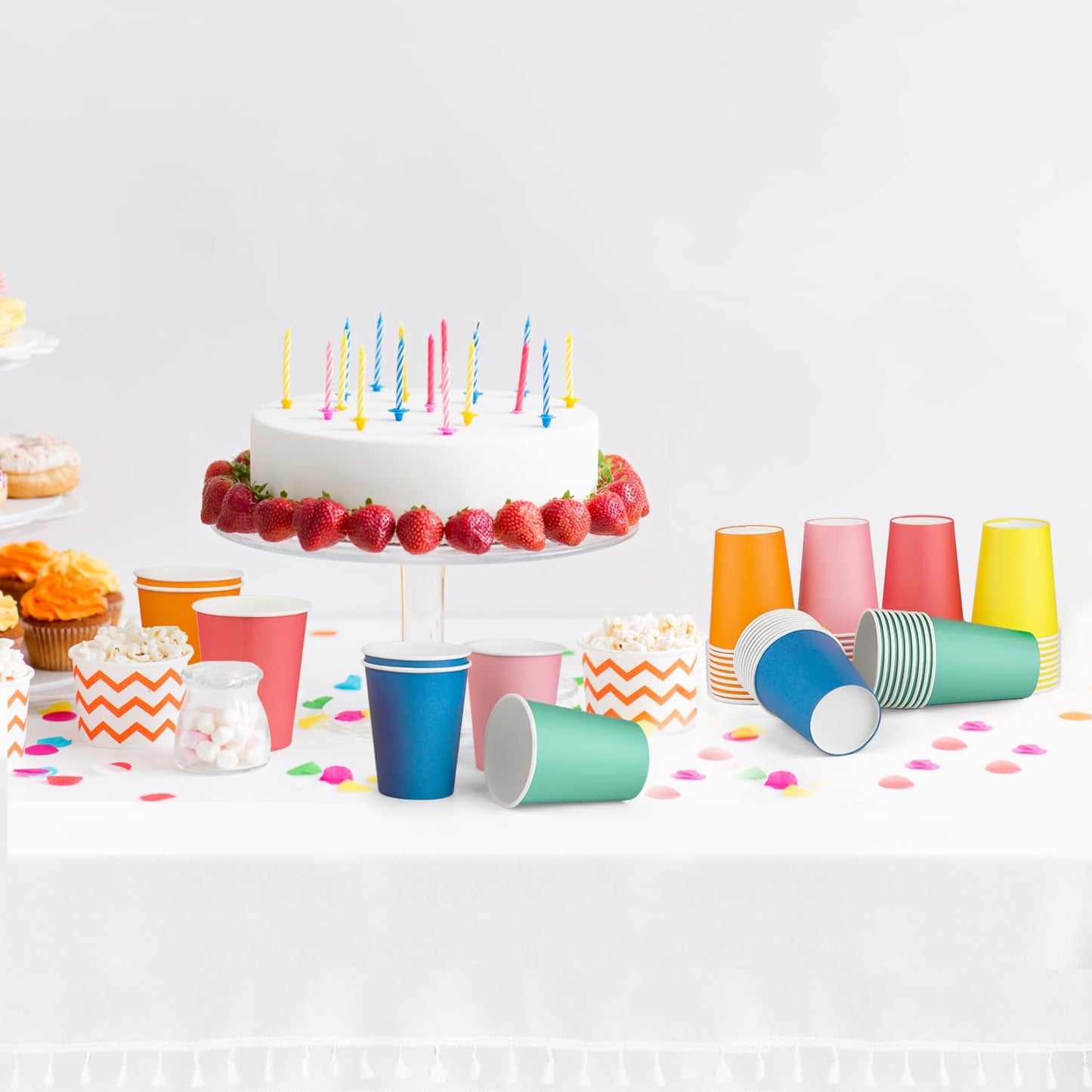 HIKIMA 60 Pcs 9 Ounce Party Cups, Colorful Disposable Paper Cups, Drinking Cups for Party BBQ Travel DIY Snack Picnic and Event 6 Colors