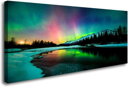 Aurora Scenery Canvas Wall Art by S01950 - Stretched & Framed Ready to Hang Home Decor